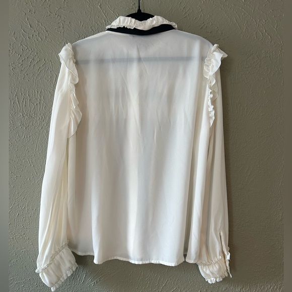 Zara Long Sleeve Shirts  with buttons/ Cream/ Black Size S - Picture 3 of 11